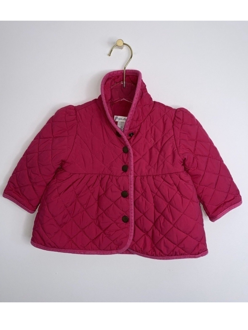 Ralph Lauren Girls 9M Pink quilted puffer jacket corduroy trim Spring Easter
